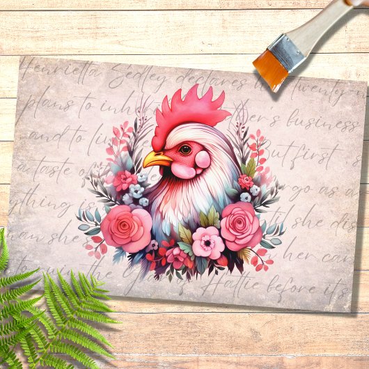 Kip Portret in Bloemen 1 Decoupage Papier