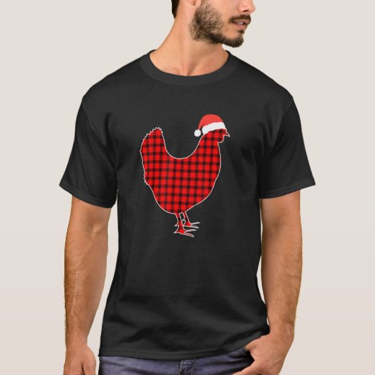 Kip Rode Buffalo Plaid Dier Matchende Pyjama  T-shirt (Voorkant)