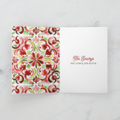 Kip Rode & Groene Aquarel Kerst Foto Feestdagen Kaart (Binnen)