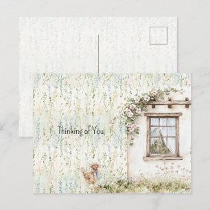 Kip Romantisch Huis Raam Bloem Briefkaart