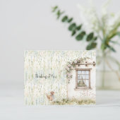 Kip Romantisch Huis Raam Bloem Briefkaart (Staand voorkant)