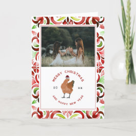 Kip rood en groen aquarel kerstfoto feestdagen kaart