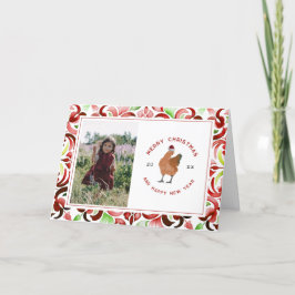 Kip Rood & Groen Waterverf Kerst Foto Feestdagen Kaart