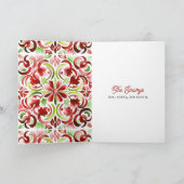 Kip Rood & Groen Waterverf Kerst Foto Feestdagen Kaart (Binnen)