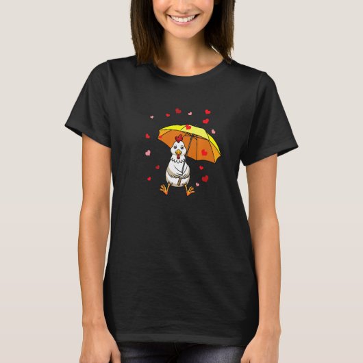 Kip Rooster Hen met membrella en hart T-shirt (Voorkant)