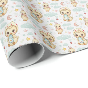 Kip Schattige Baby Pastel Waterverf Patroon Cadeaupapier