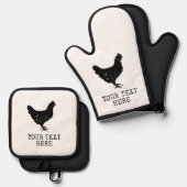 kip silhouet logo custom BBQ Ovenwant & Pannenlap Set (Voorkant / Achterkant)