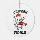 Kip speelt viool keramisch ornament (Links)