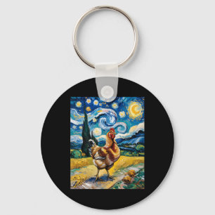 Kip Starry Night Van Gogh Stijl Hen Farm Kuiken Sleutelhanger