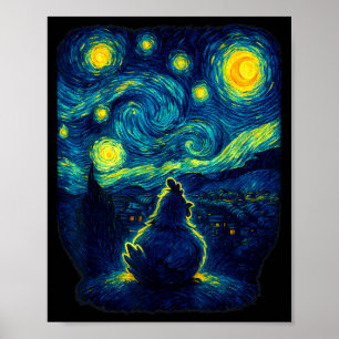 Kip Sterren Grappige Nacht Van Gogh Boerderij Lief Poster