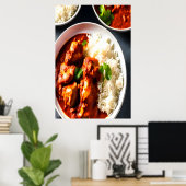 kip tikka masala met rijst | AI Art Poster (Thuiskantoor)