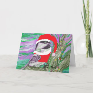 Kip verkleed als kerstman in een boom feestdagen kaart