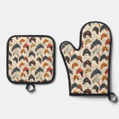 Kip Vintage Patroon Ovenwant & Pannenlap Set (Voorkant)
