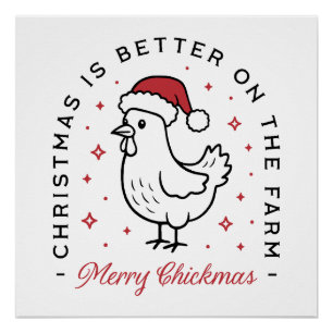 Kip vrolijk kerstfeest boerderij grappig boerderij perfect poster