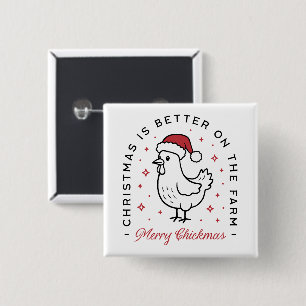Kip vrolijk kerstfeest boerderij grappig dier vierkante button 5,1 cm
