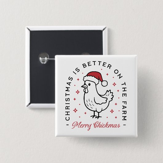 Kip vrolijk kerstfeest boerderij grappig dier vierkante button 5,1 cm (Voorkant /achterkant)