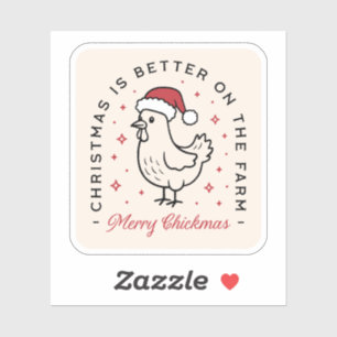 Kip vrolijk kerstfeest grappige boerderij rode est sticker