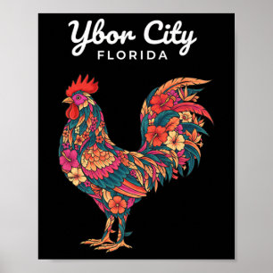 Kip Ybor City Tropische Haan, Bloemrijk Florida Poster