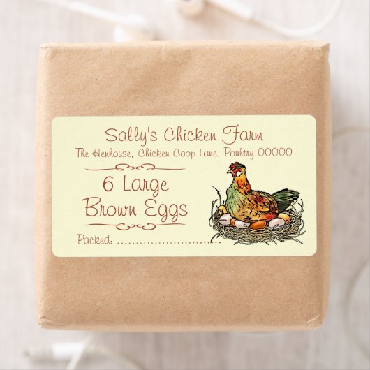 Kip zittend op eieren kleurrijke tekening etiket (Insitu)