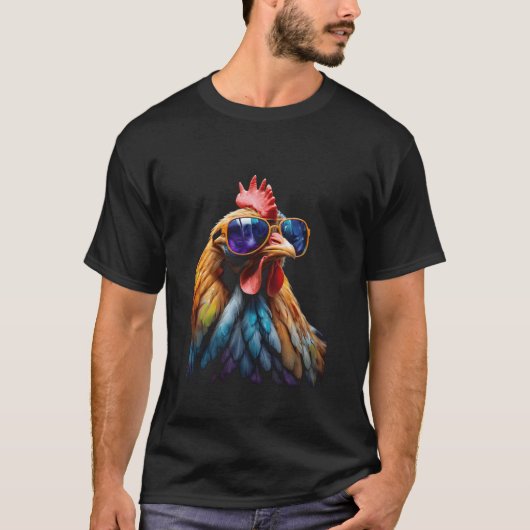Kip Zonnebril Hen Kleurrijke Grappige Dierenprint T-shirt (Voorkant)