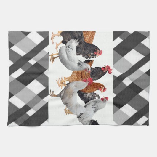Kip zwart wit geruite keuken handdoek (Horizontaal)