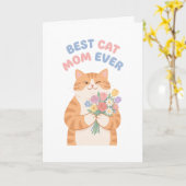 Kipende oranje tabby kat Moederdag Kunst Kaart (Gele Bloem)