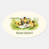  kipfamilie Pasen-kaartjes Ovale Sticker (Voorkant)