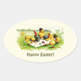 kipfamilie Pasen-kaartjes Ovale Sticker