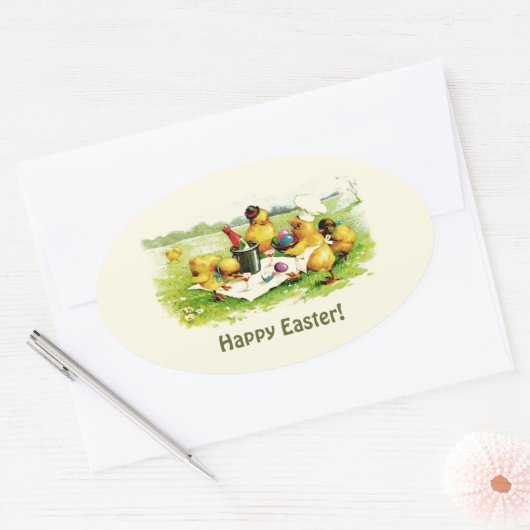  kipfamilie Pasen-kaartjes Ovale Sticker (Envelop)