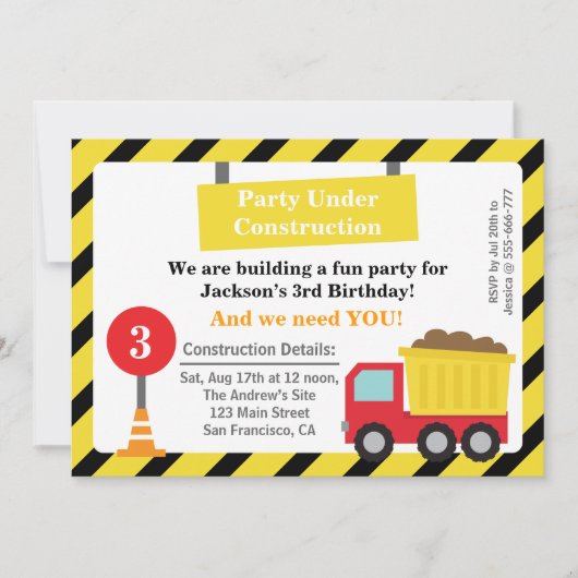 Kipkar Constructie Thema Verjaardagsfeestje Kaart (Voorkant)