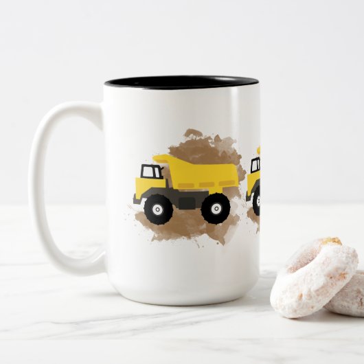 Kipkar Constructievoertuig Modder  Tweekleurige Koffiemok (Met donut)