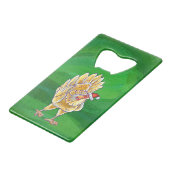 Kipkerst op groen creditkaart flessenopener (Voorkant Gekanteld)
