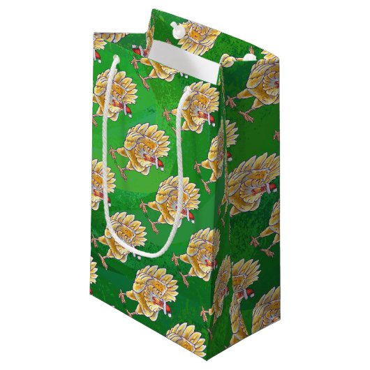 Kipkerst op groen klein cadeauzakje (Voorkant Gekanteld)