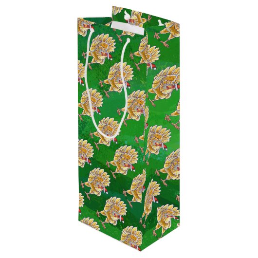 Kipkerst op groen wijn cadeautas (Achterkant Gekanteld)