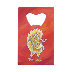 Kipkerst op rood creditkaart flessenopener