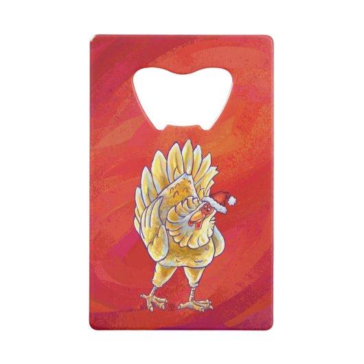 Kipkerst op rood creditkaart flessenopener (Voorkant)