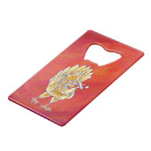 Kipkerst op rood creditkaart flessenopener (Voorkant Gekanteld)