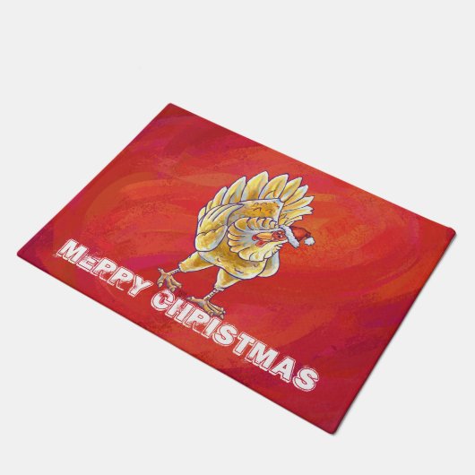 Kipkerst op rood deurmat (Schuin)