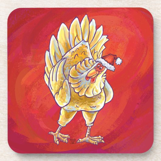 Kipkerst op rood drankjes onderzetter (Voorkant)