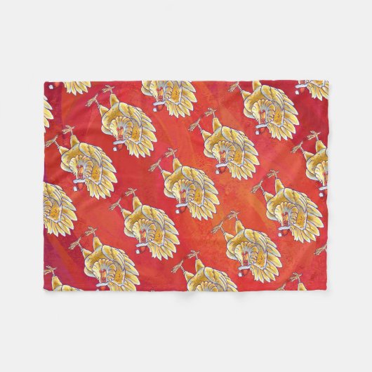 Kipkerst op rood fleece deken (Voorkant (Horizontaal))