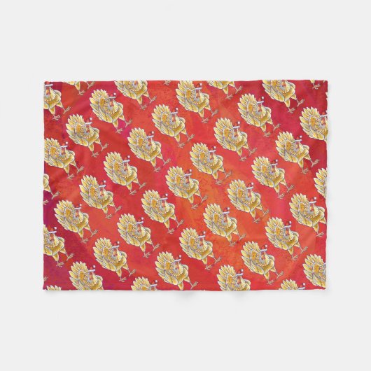 Kipkerst op rood fleece deken (Voorkant (Horizontaal))