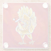 Kipkerst op rood glazen onderzetter (Achterkant)