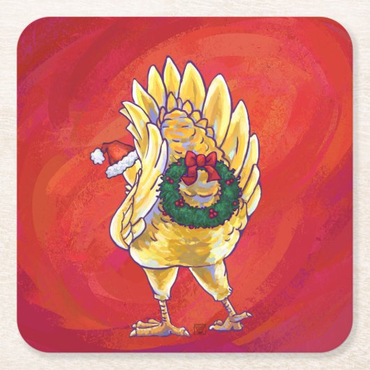 Kipkerst op rood kartonnen onderzetters (Voorkant)