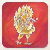 Kipkerst op rood kartonnen onderzetters (Voorkant)