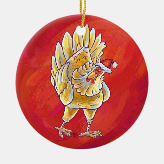 Kipkerst op rood keramisch ornament (Voorkant)