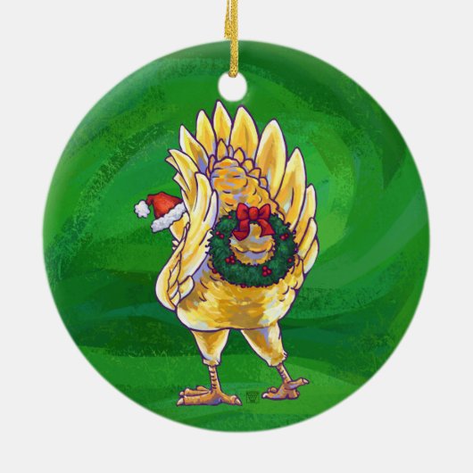 Kipkerst op rood keramisch ornament (Achterkant)