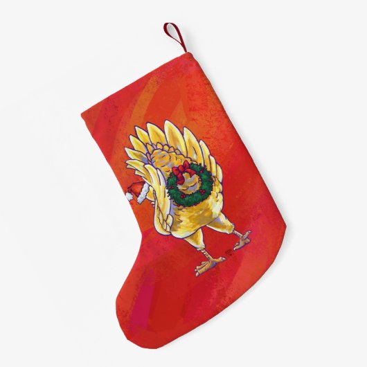 Kipkerst op rood kleine kerstsok (Achterkant (Hangend))