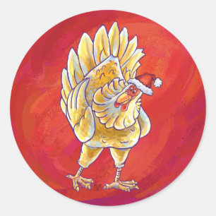 Kipkerst op rood ronde sticker