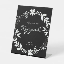  Kippah Wedding Sign., White & Black Pe Reclamebord Met Voetstuk