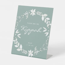  Kippah Wedding Sign., White & Green Pe